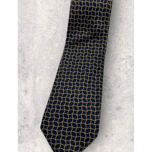 CERRUTI Silk Tie FRANCE Navy Beige Geometric W:4" EUC - Picture 4 of 4